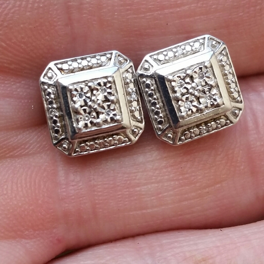Diamond sterling silver earrings